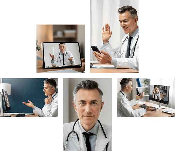 Doctor conducting virtual consultations with patients.